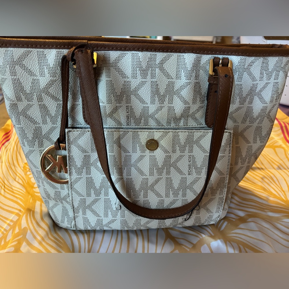 Michael Kors Cream and Brown Tote Bag
